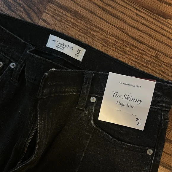 Abercrombie & Fitch skinny high rise split leg black denim jeans - NEW W TAGS - Picture 3 of 5